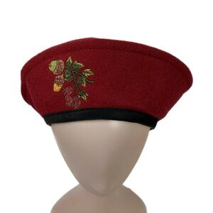 Liz Claiborne Burgundy Beret with Embroidery One size